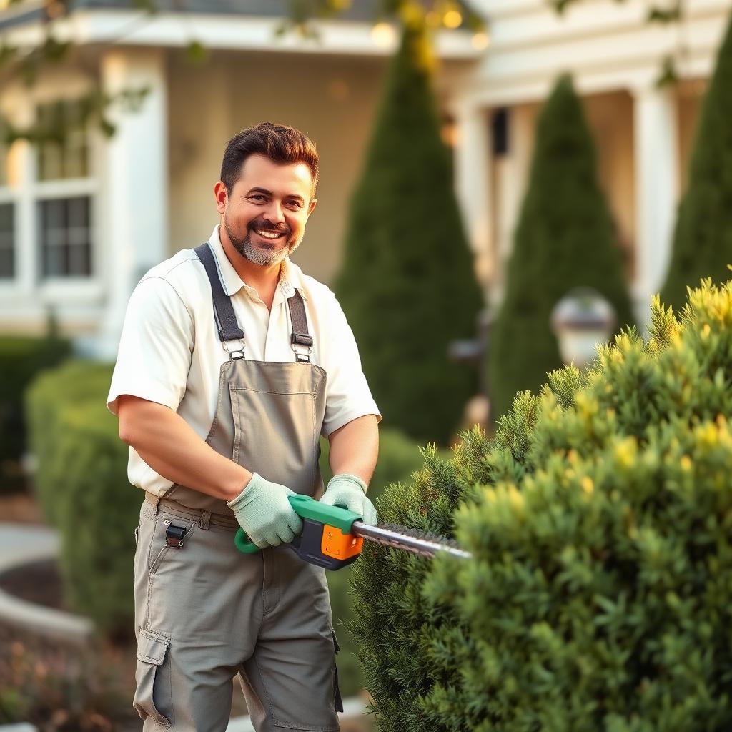 Landscaping technician on the job